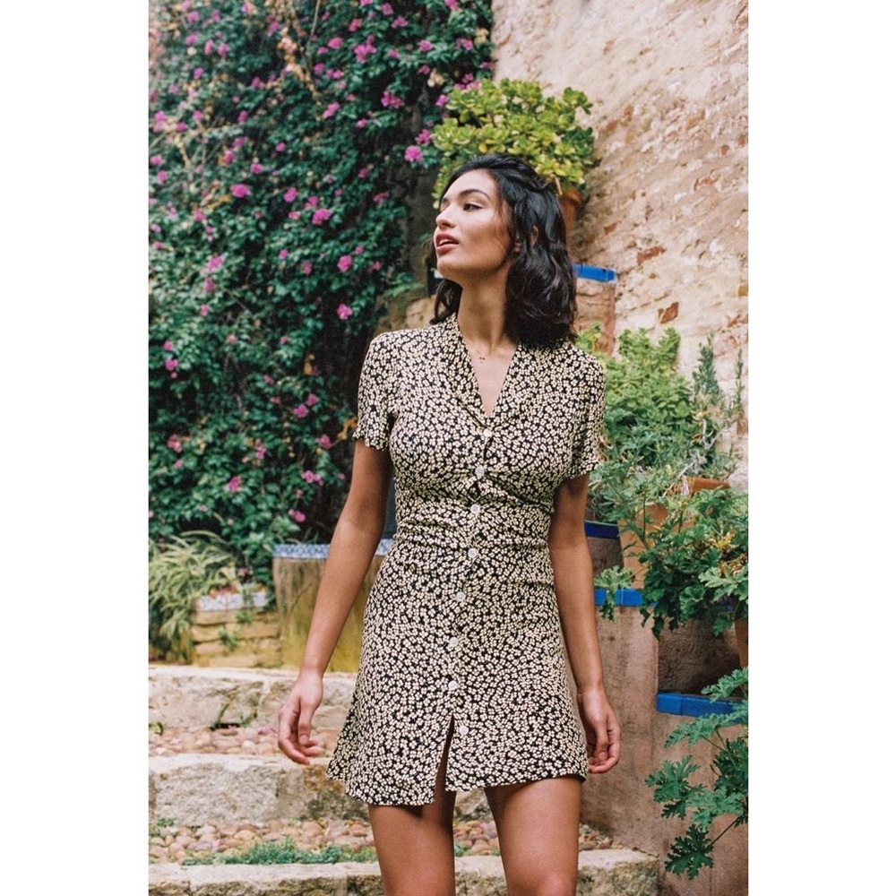 Rouje Marion Button‎ Front Mini Dress in Blue & White Floral